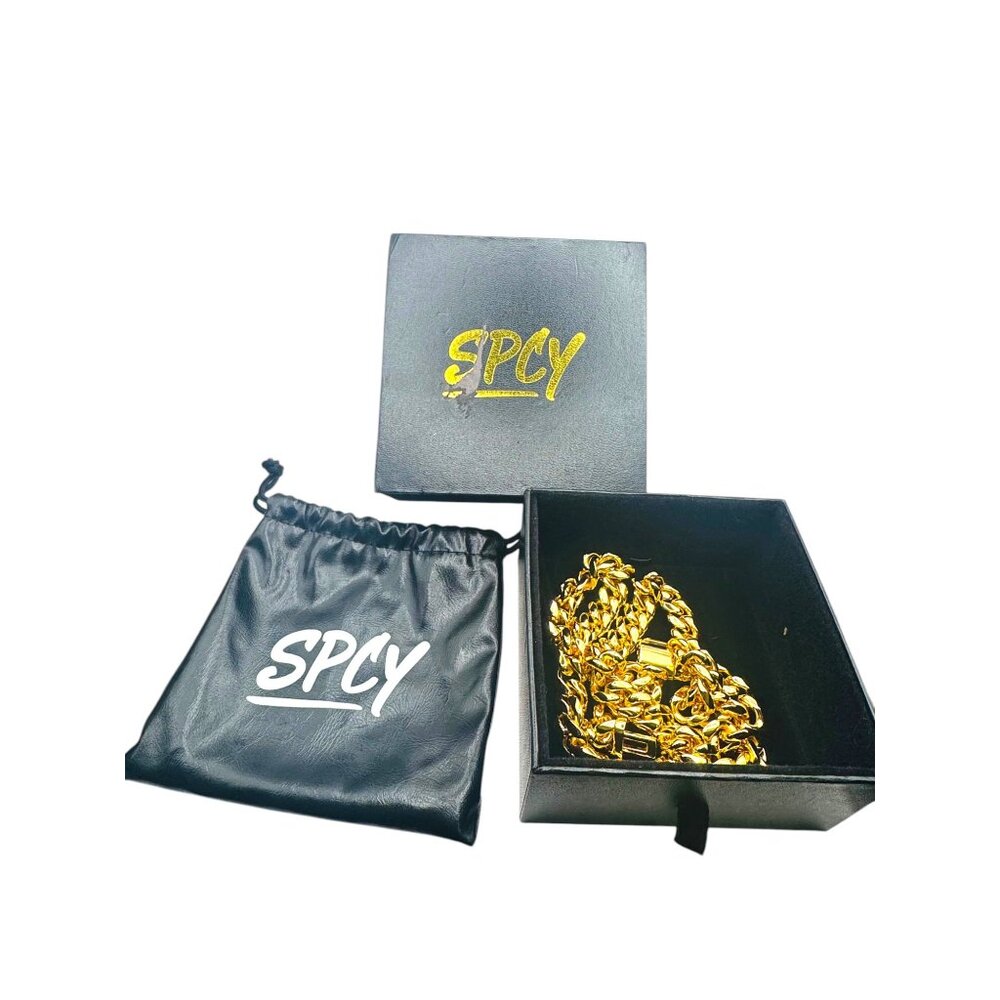 SPCY Gold Cuban Link Chain Necklace 20 Inches With Durable Clasp & Gift Box - Picture 2 of 7